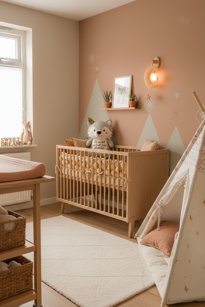 Wolfie de Nachtbewaker in kleurrijke babykamer