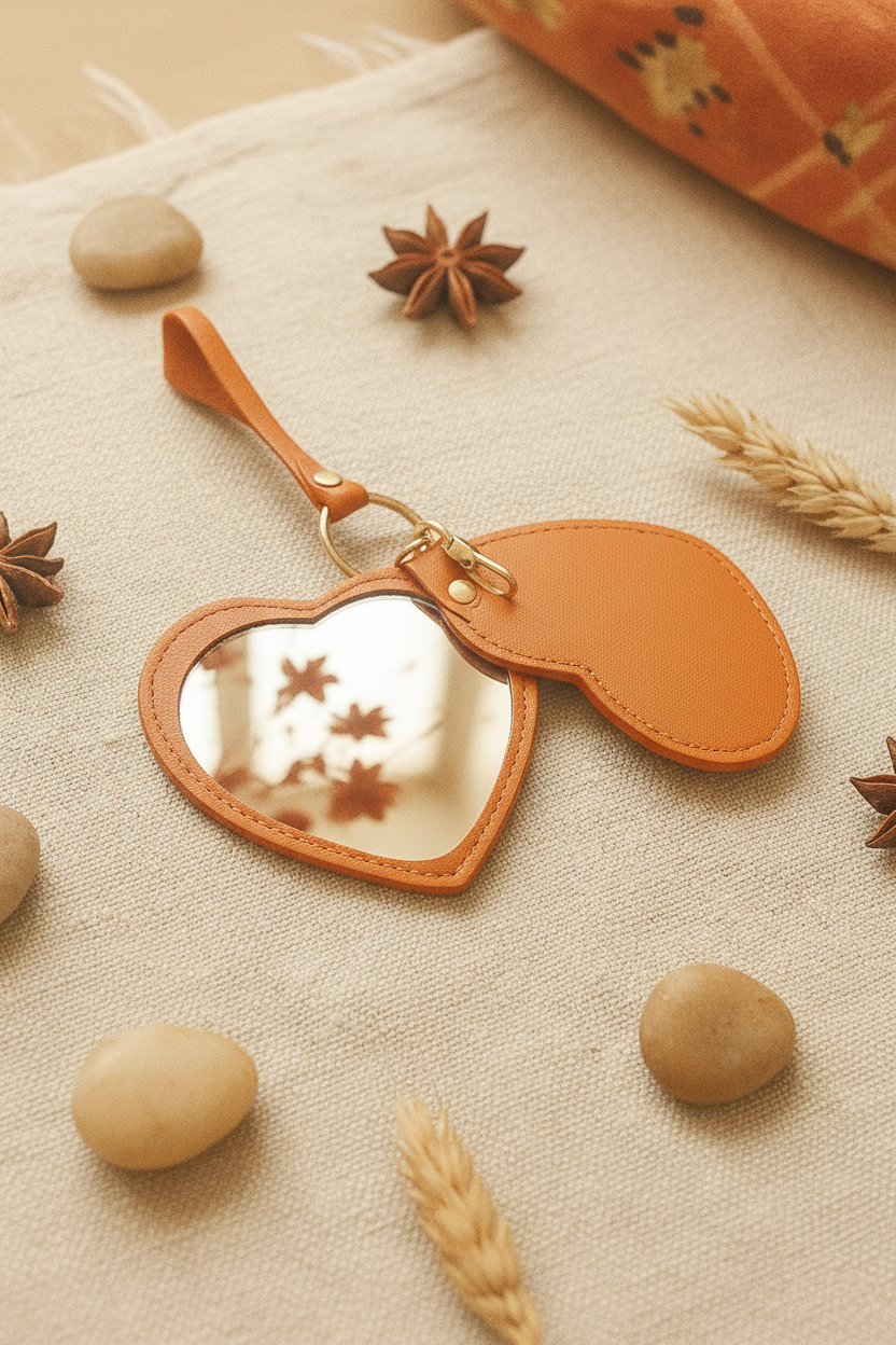 Hart sleutelhanger spiegel - Close-up