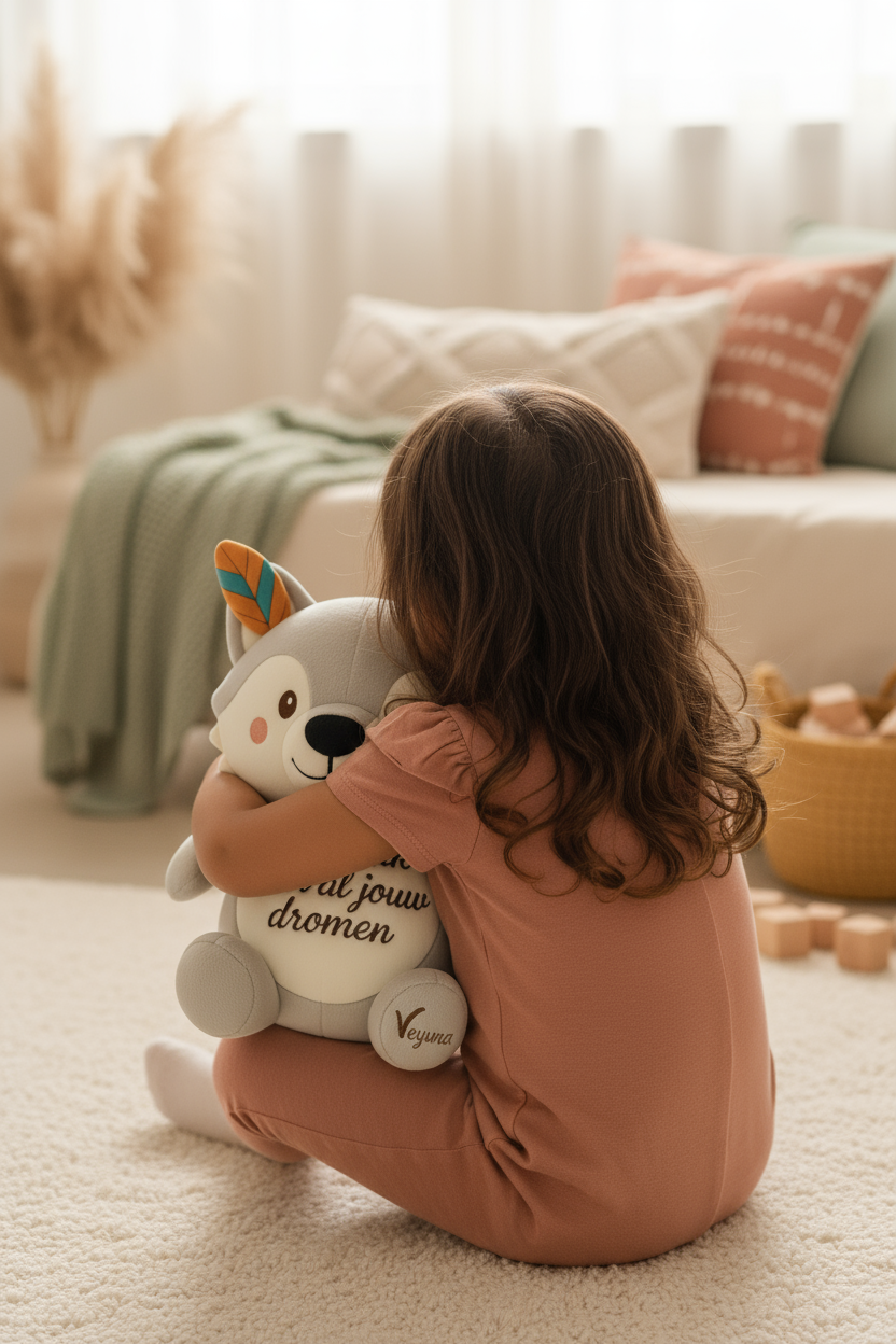 Zuid-Amerikaans kindje knuffelt Wolfie